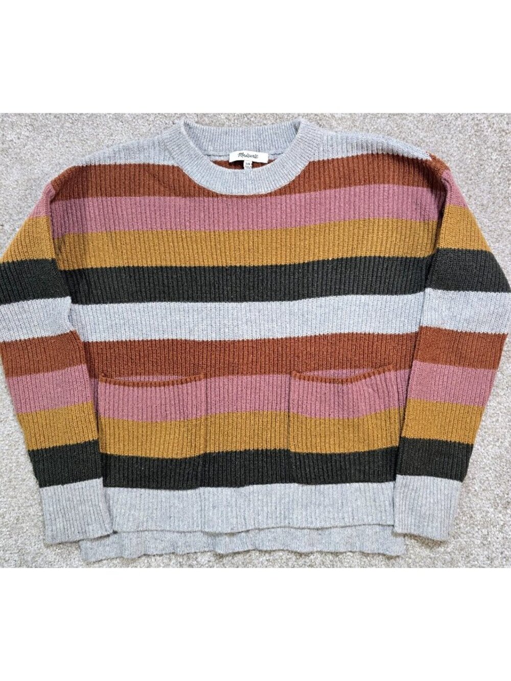 Madewell Pullover Short Sweater Striped Earthtone Colors Long Sleeve Women's XXS